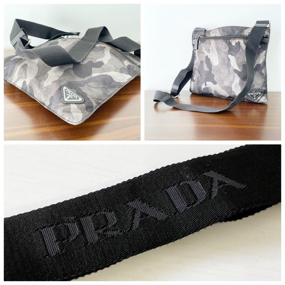 Prada gray Tessuto camo print nylon crossbody bag triangle logo - Picture 7 of 11